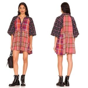 We The Free Small Moon Bay Mixed Plaid Tunic Top Boho Button Up Western Cotton